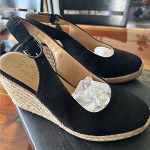 Naturalizer Espadrilles Black Suede leather & wedge sole size 7 M